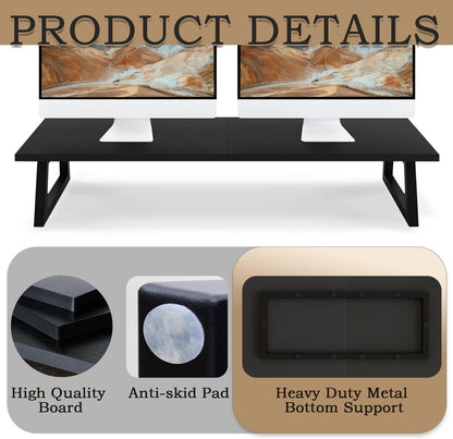 White Dual Monitor Stand Riser, 31.5 inch Long Stand, Desk Organizer