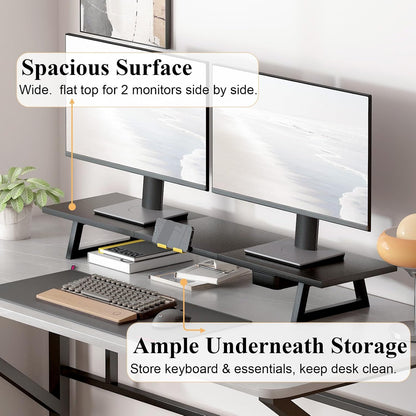 White Dual Monitor Stand Riser, 31.5 inch Long Stand, Desk Organizer