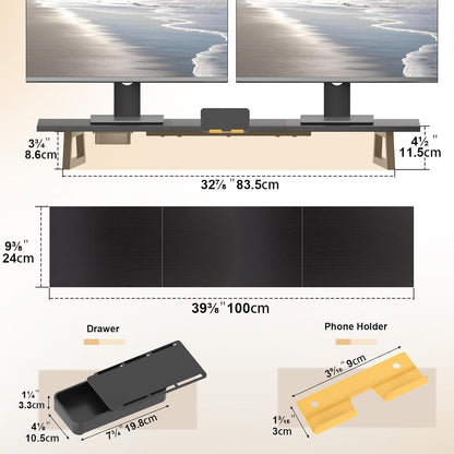 White Dual Monitor Stand Riser, 31.5 inch Long Stand, Desk Organizer