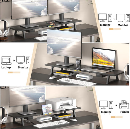 White Dual Monitor Stand Riser, 31.5 inch Long Stand, Desk Organizer