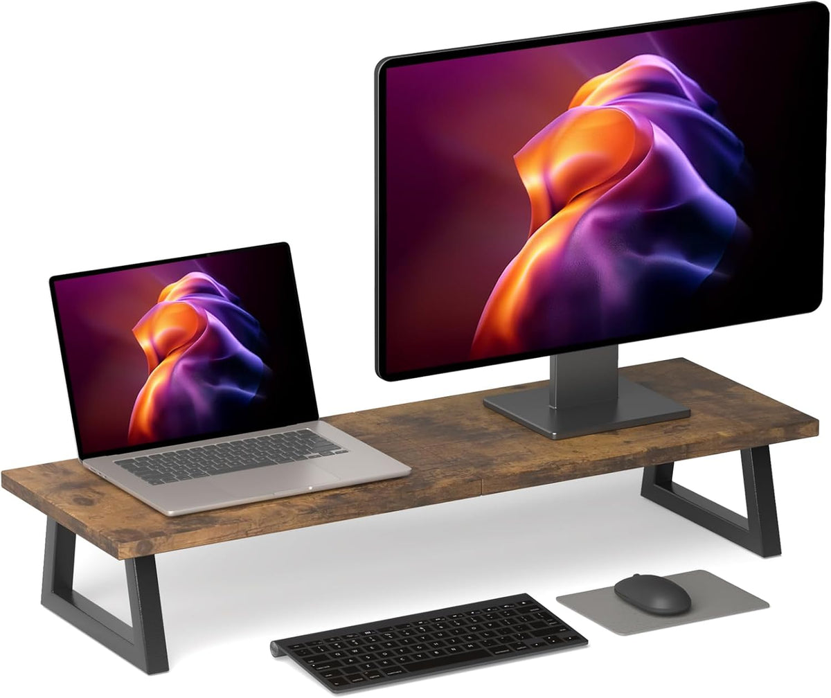 White Dual Monitor Stand Riser, 31.5 inch Long Stand, Desk Organizer