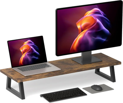 White Dual Monitor Stand Riser, 31.5 inch Long Stand, Desk Organizer