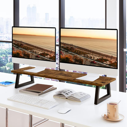 White Dual Monitor Stand Riser, 31.5 inch Long Stand, Desk Organizer