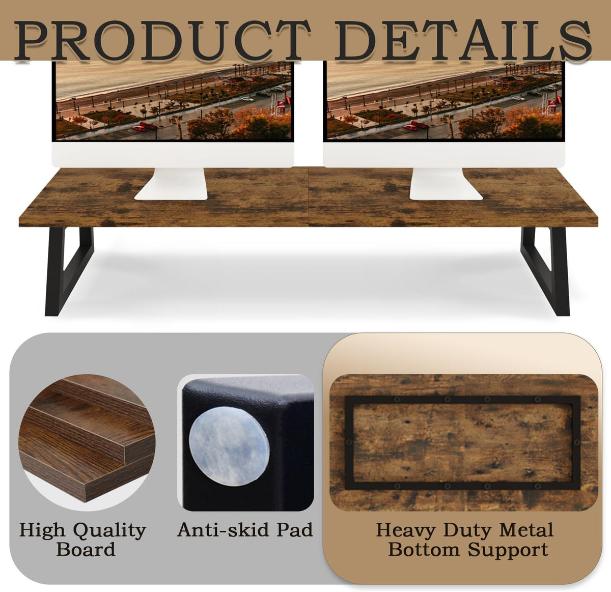 White Dual Monitor Stand Riser, 31.5 inch Long Stand, Desk Organizer