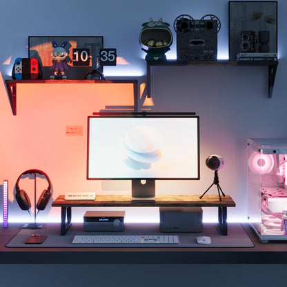 White Dual Monitor Stand Riser, 31.5 inch Long Stand, Desk Organizer