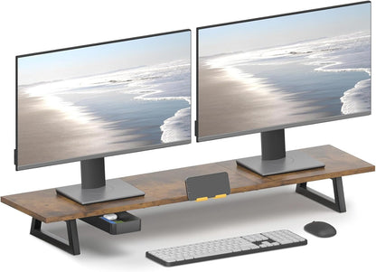 White Dual Monitor Stand Riser, 31.5 inch Long Stand, Desk Organizer