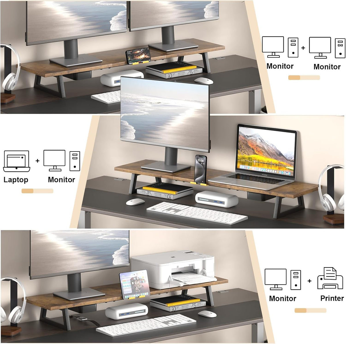 White Dual Monitor Stand Riser, 31.5 inch Long Stand, Desk Organizer