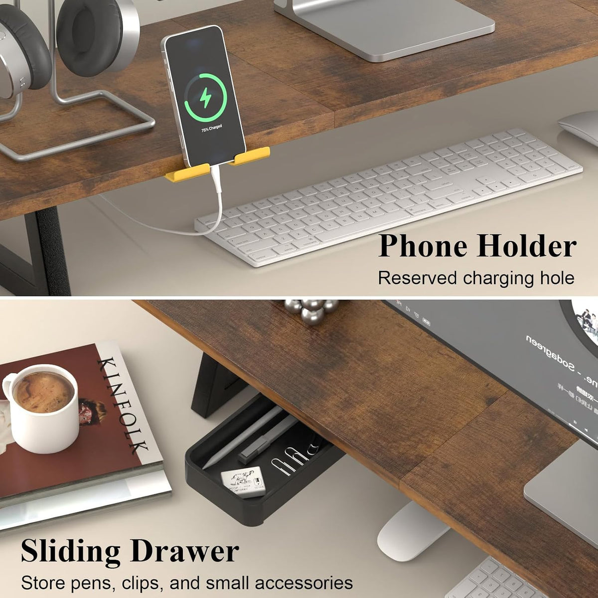 White Dual Monitor Stand Riser, 31.5 inch Long Stand, Desk Organizer