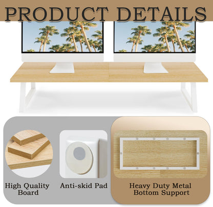 White Dual Monitor Stand Riser, 31.5 inch Long Stand, Desk Organizer
