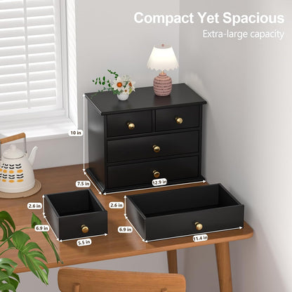 Oak Desk Organizer with Drawers, Durable Wooden Desktop Storage Box