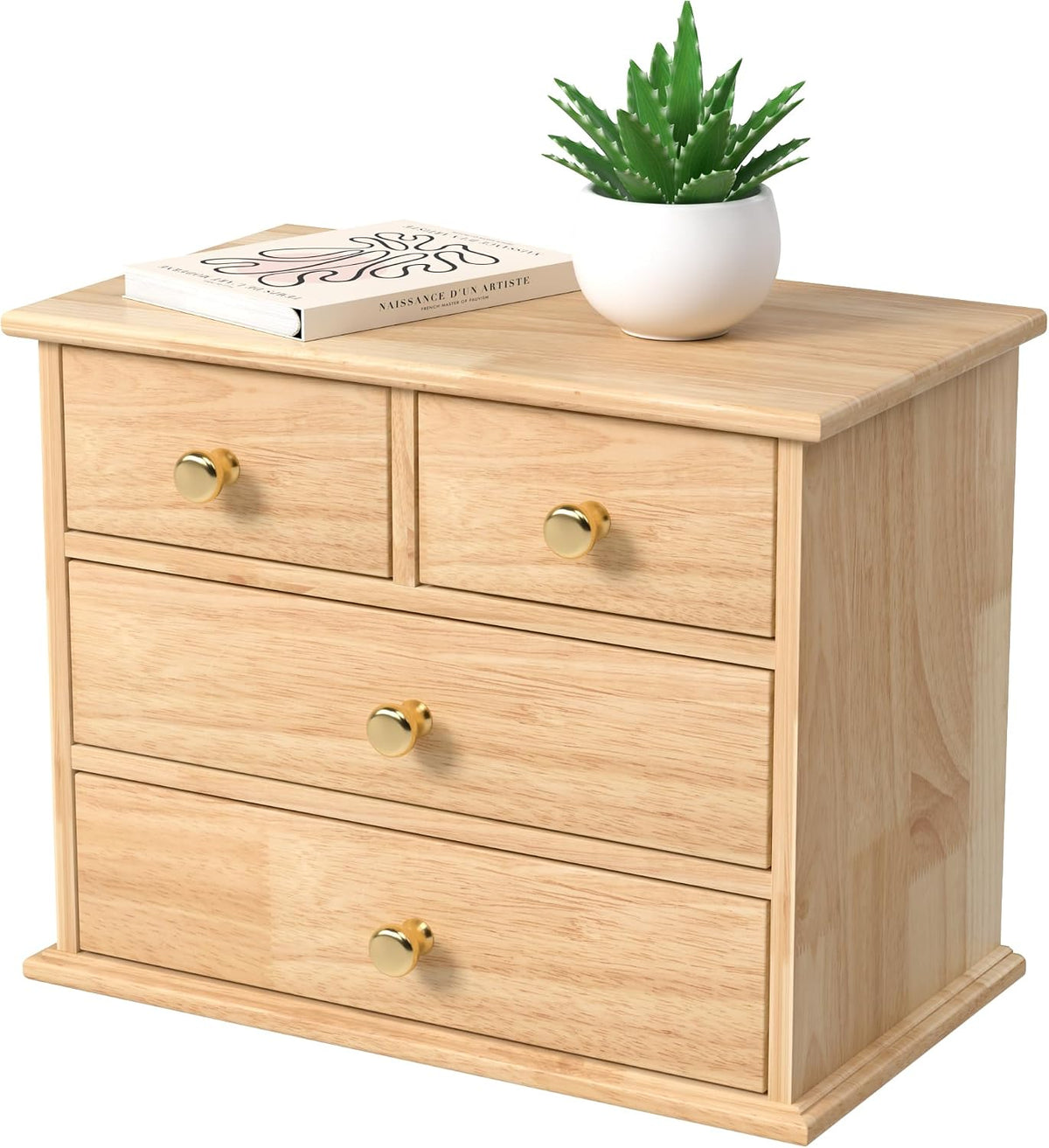Oak Desk Organizer with Drawers, Durable Wooden Desktop Storage Box