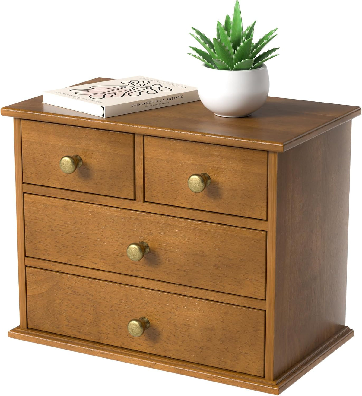 Oak Desk Organizer with Drawers, Durable Wooden Desktop Storage Box