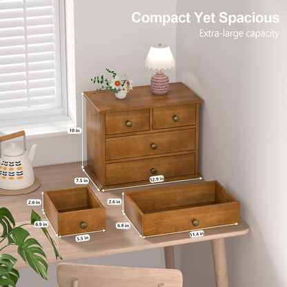 Oak Desk Organizer with Drawers, Durable Wooden Desktop Storage Box