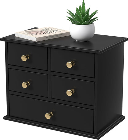 Oak Desk Organizer with Drawers, Durable Wooden Desktop Storage Box