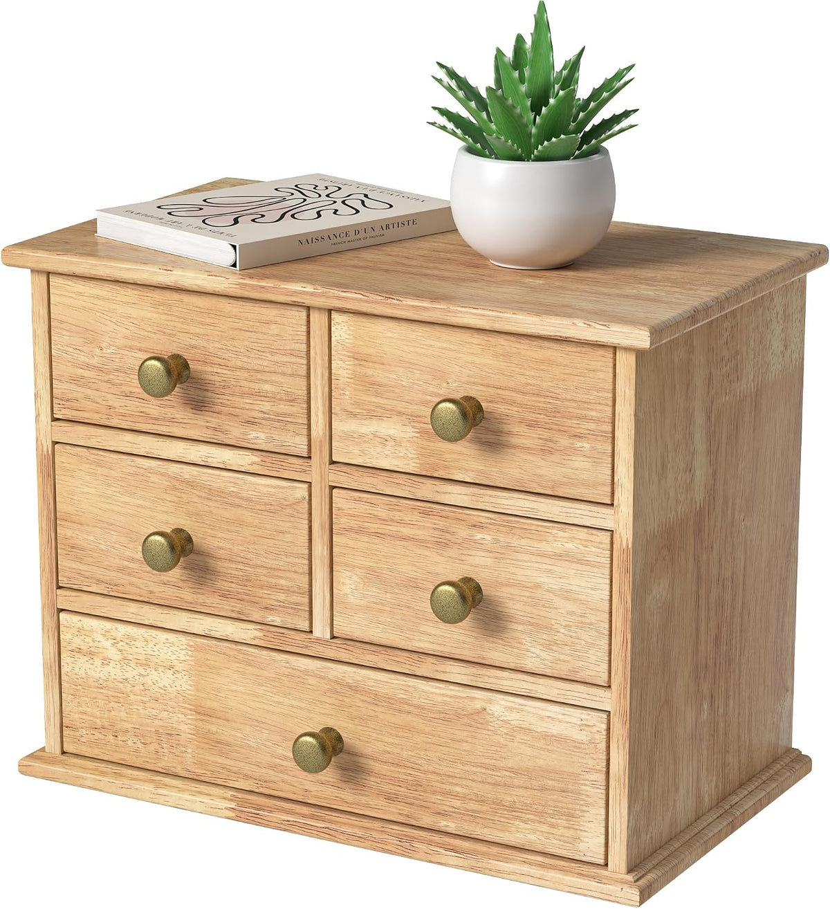 Oak Desk Organizer with Drawers, Durable Wooden Desktop Storage Box