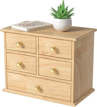 Oak Desk Organizer with Drawers, Durable Wooden Desktop Storage Box