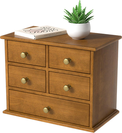Oak Desk Organizer with Drawers, Durable Wooden Desktop Storage Box