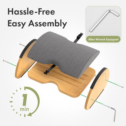 Bamboo Under Desk Footrest with Cushion 3-in-1, Reversible Ergonomic Wood Rocking Foot Rest for Under Desk at Work, Adjustable Foot Stools with Washable Cover, Desk Leg Rest for Home Office