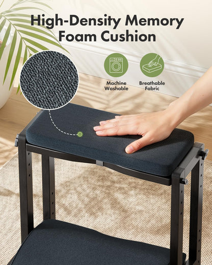 Bamboo Under Desk Footrest with Cushion 3-in-1, Reversible Ergonomic Wood Rocking Foot Rest for Under Desk at Work, Adjustable Foot Stools with Washable Cover, Desk Leg Rest for Home Office