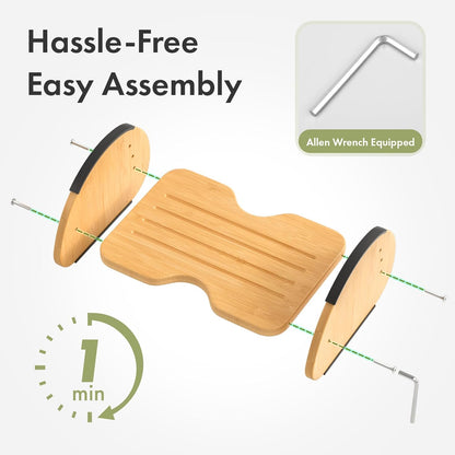 Bamboo Under Desk Footrest with Cushion 3-in-1, Reversible Ergonomic Wood Rocking Foot Rest for Under Desk at Work, Adjustable Foot Stools with Washable Cover, Desk Leg Rest for Home Office