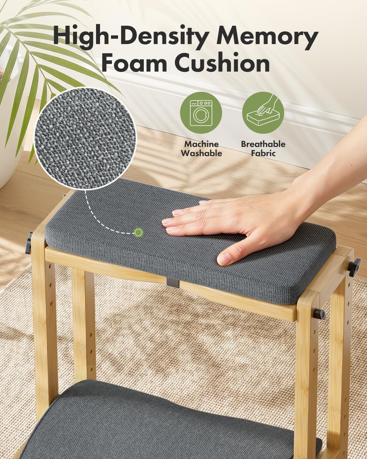 Bamboo Under Desk Footrest with Cushion 3-in-1, Reversible Ergonomic Wood Rocking Foot Rest for Under Desk at Work, Adjustable Foot Stools with Washable Cover, Desk Leg Rest for Home Office