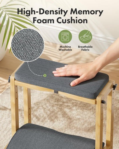 Bamboo Under Desk Footrest with Cushion 3-in-1, Reversible Ergonomic Wood Rocking Foot Rest for Under Desk at Work, Adjustable Foot Stools with Washable Cover, Desk Leg Rest for Home Office