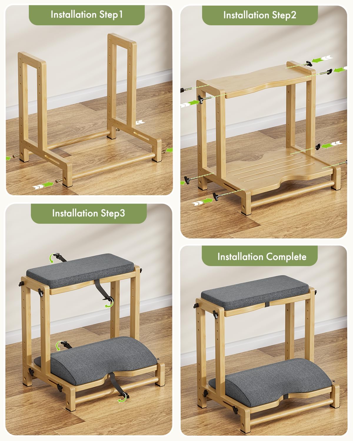 Bamboo Under Desk Footrest with Cushion 3-in-1, Reversible Ergonomic Wood Rocking Foot Rest for Under Desk at Work, Adjustable Foot Stools with Washable Cover, Desk Leg Rest for Home Office