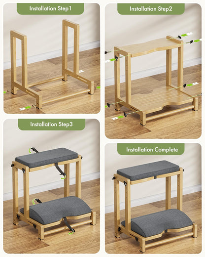 Bamboo Under Desk Footrest with Cushion 3-in-1, Reversible Ergonomic Wood Rocking Foot Rest for Under Desk at Work, Adjustable Foot Stools with Washable Cover, Desk Leg Rest for Home Office