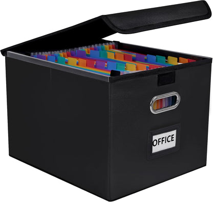 File Organizer Box with 25-Pocket Accordion Folder, File Folder & Protective Lid - Document Storage for Home, Office, School, Dark Grey