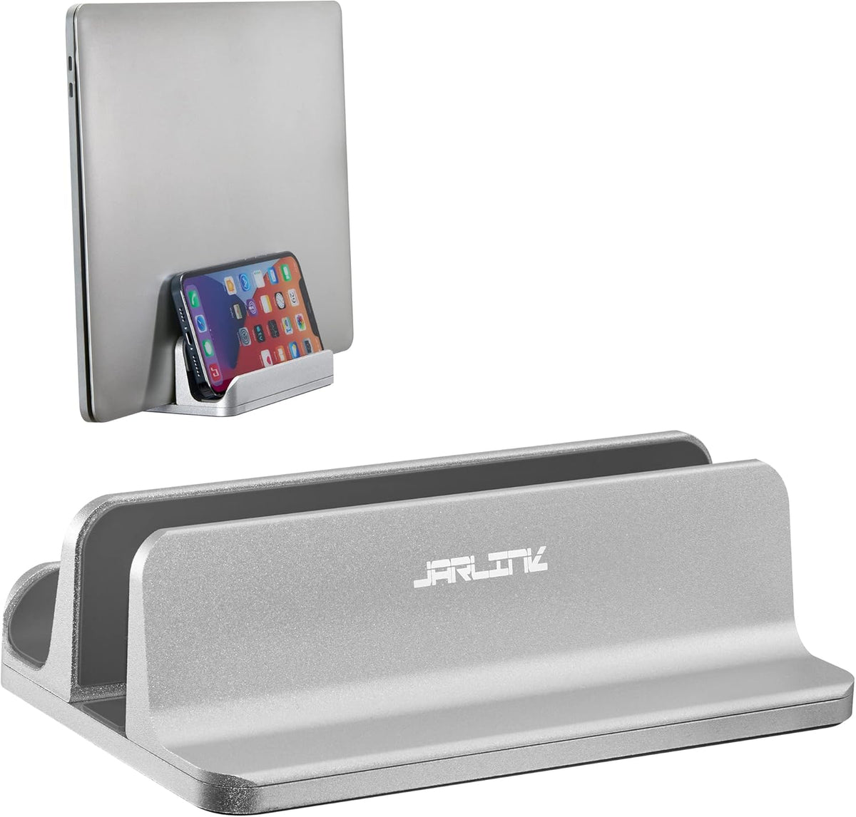 2-in-1 Vertical Laptop Stand, Adjustable Aluminum Desk Dock, Silver