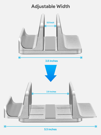 2-in-1 Vertical Laptop Stand, Adjustable Aluminum Desk Dock, Silver