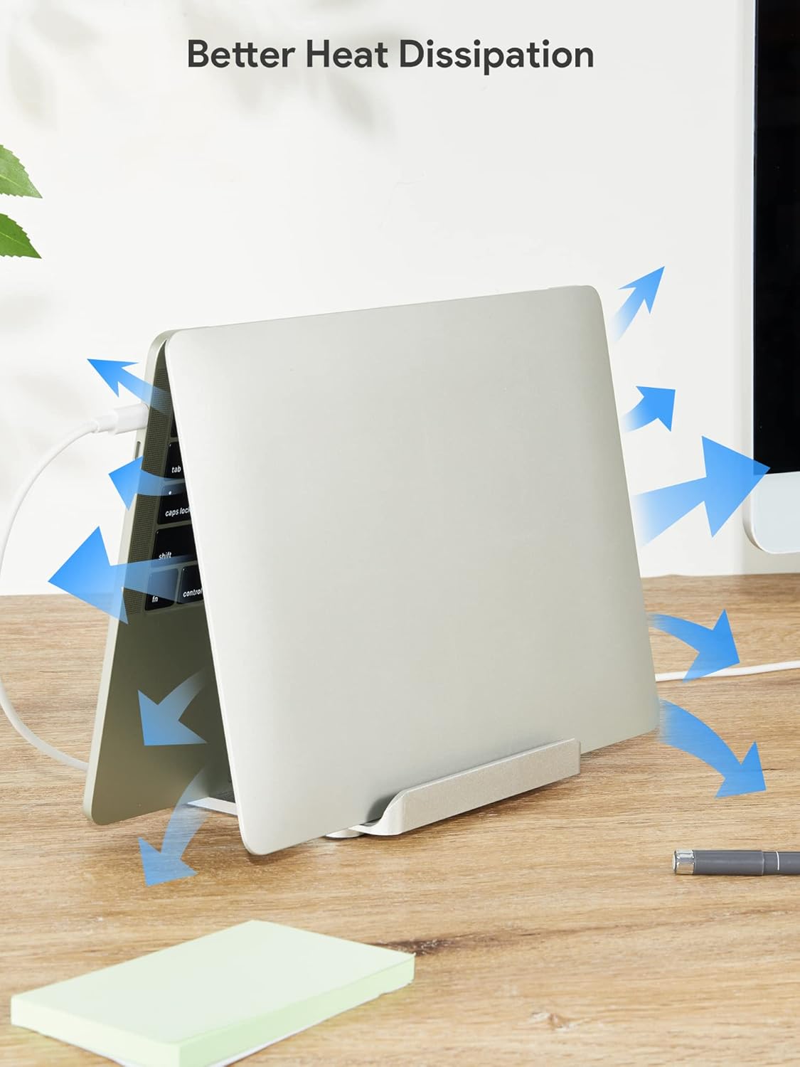 2-in-1 Vertical Laptop Stand, Adjustable Aluminum Desk Dock, Silver