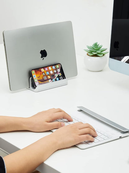 2-in-1 Vertical Laptop Stand, Adjustable Aluminum Desk Dock, Silver