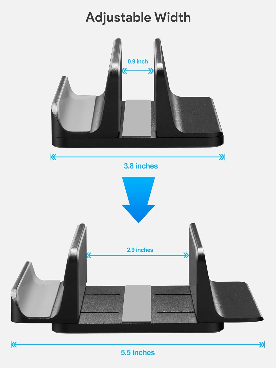 2-in-1 Vertical Laptop Stand, Adjustable Aluminum Desk Dock, Silver