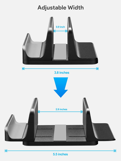 2-in-1 Vertical Laptop Stand, Adjustable Aluminum Desk Dock, Silver