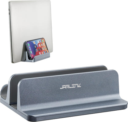 2-in-1 Vertical Laptop Stand, Adjustable Aluminum Desk Dock, Silver