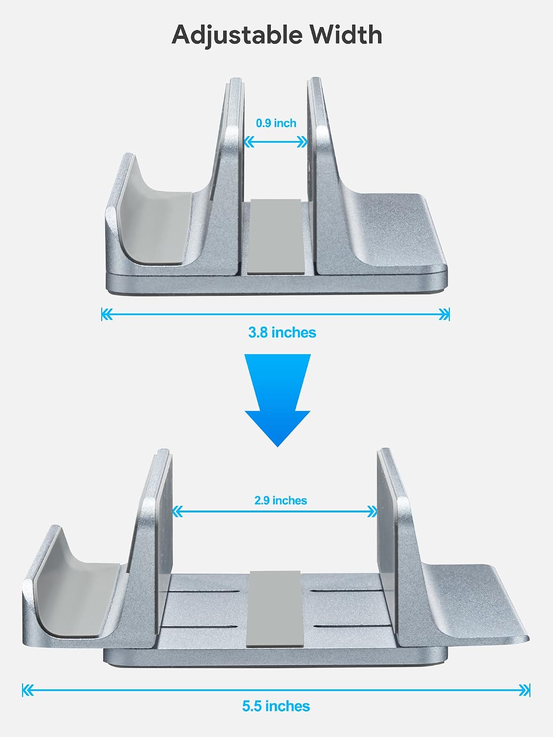 2-in-1 Vertical Laptop Stand, Adjustable Aluminum Desk Dock, Silver