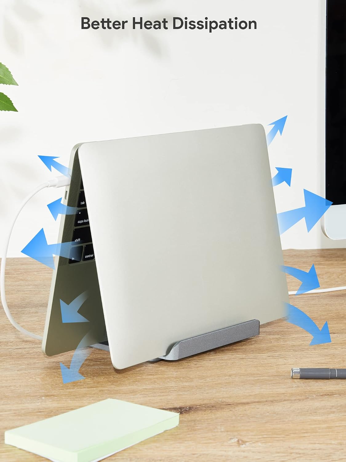2-in-1 Vertical Laptop Stand, Adjustable Aluminum Desk Dock, Silver