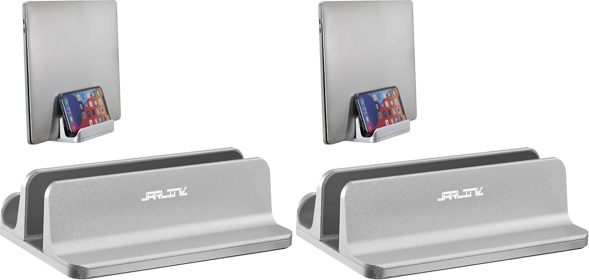 2-in-1 Vertical Laptop Stand, Adjustable Aluminum Desk Dock, Silver