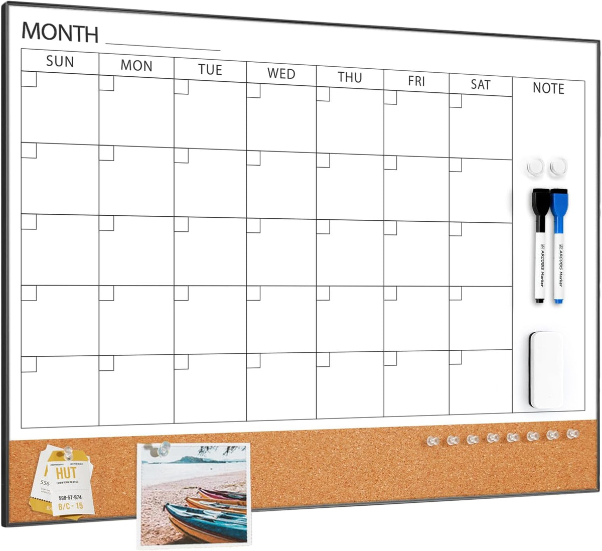 Dry Erase Calendar with Cork Board for Wall