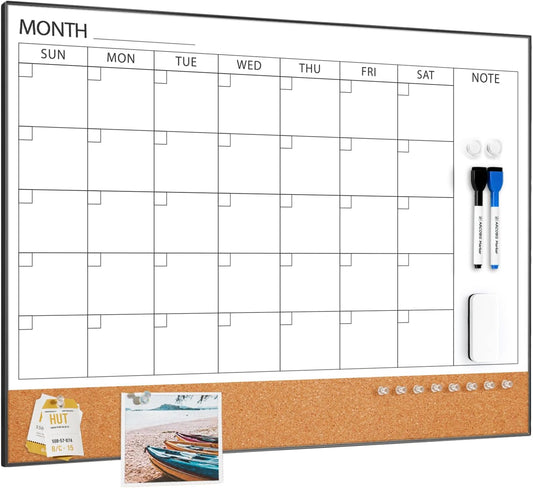 Dry Erase Calendar with Cork Board for Wall