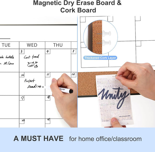 Dry Erase Calendar with Cork Board for Wall