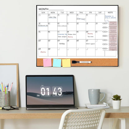 Dry Erase Calendar with Cork Board for Wall