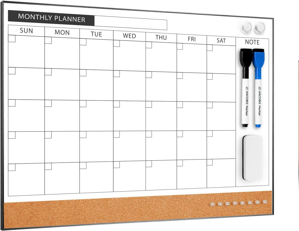 Dry Erase Calendar with Cork Board for Wall