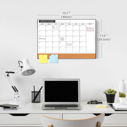 Dry Erase Calendar with Cork Board for Wall