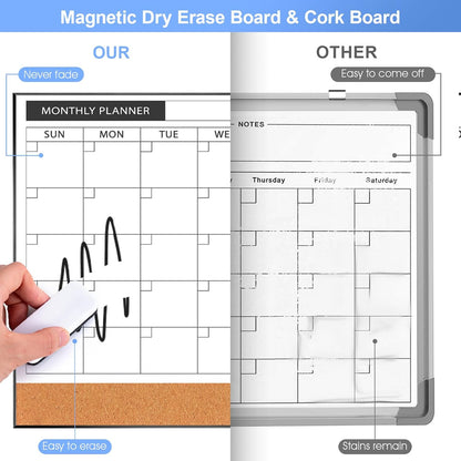 Dry Erase Calendar with Cork Board for Wall