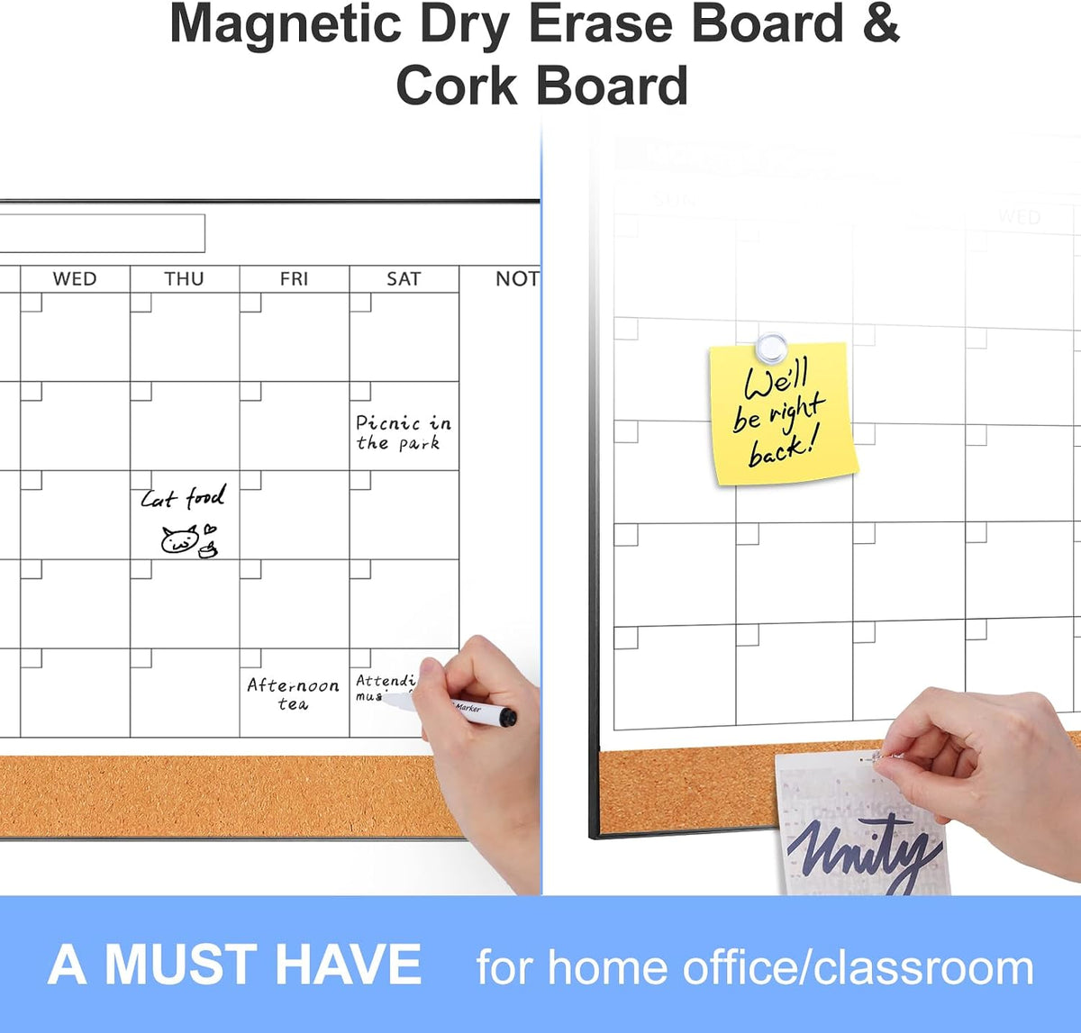 Dry Erase Calendar with Cork Board for Wall