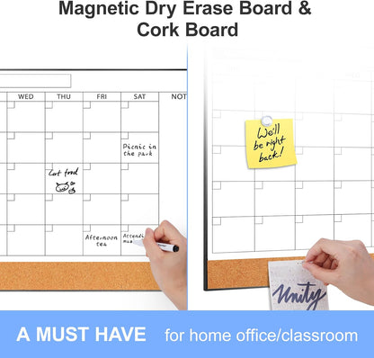 Dry Erase Calendar with Cork Board for Wall