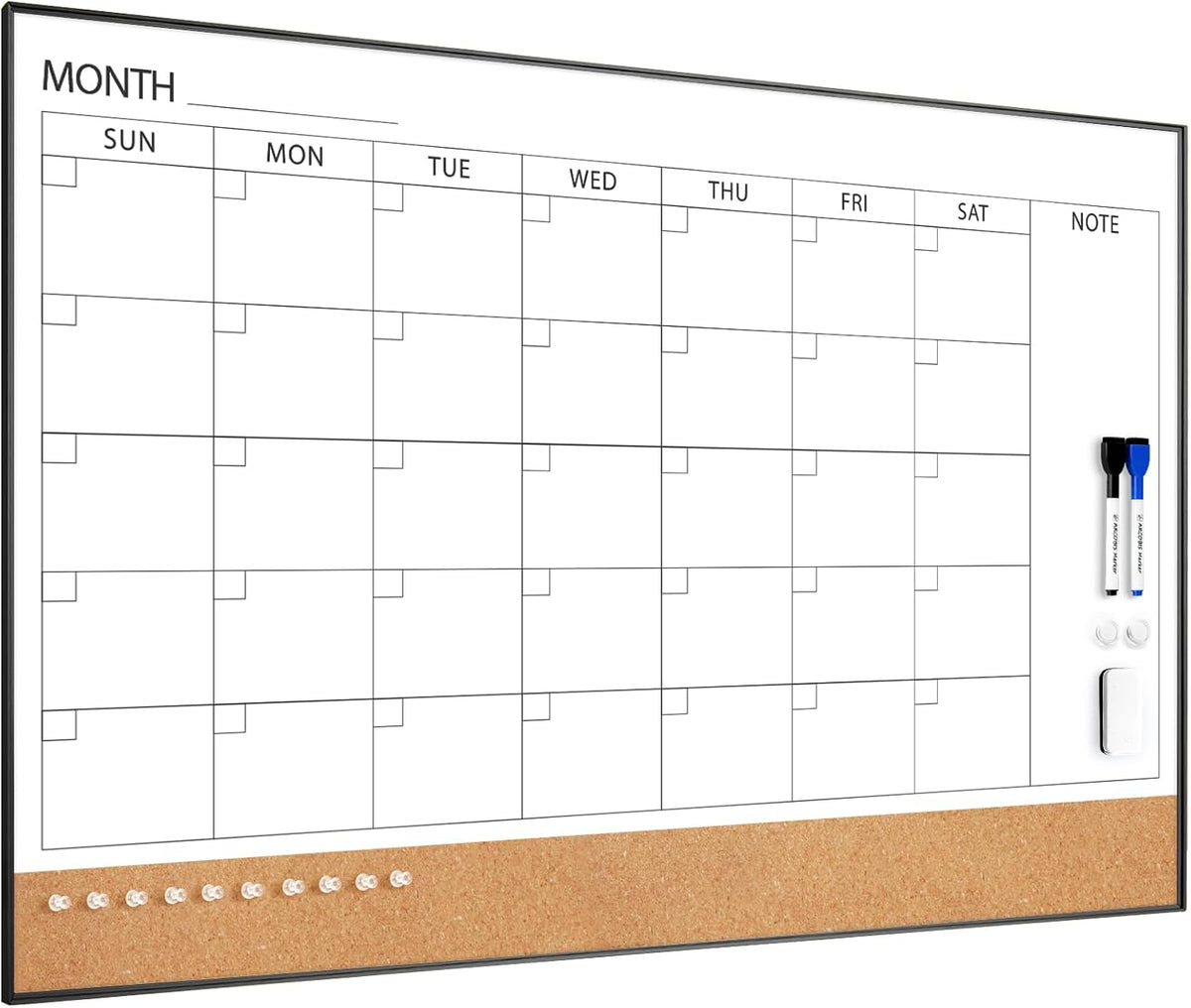 Dry Erase Calendar with Cork Board for Wall
