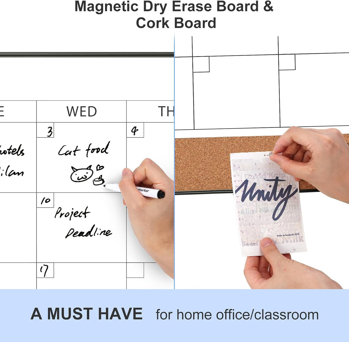 Dry Erase Calendar with Cork Board for Wall